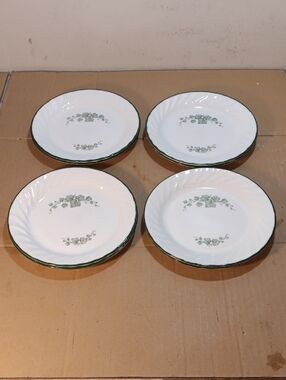 8 Corelle Callaway Bread Plates Green Ivy SWIRL Rim 7"
